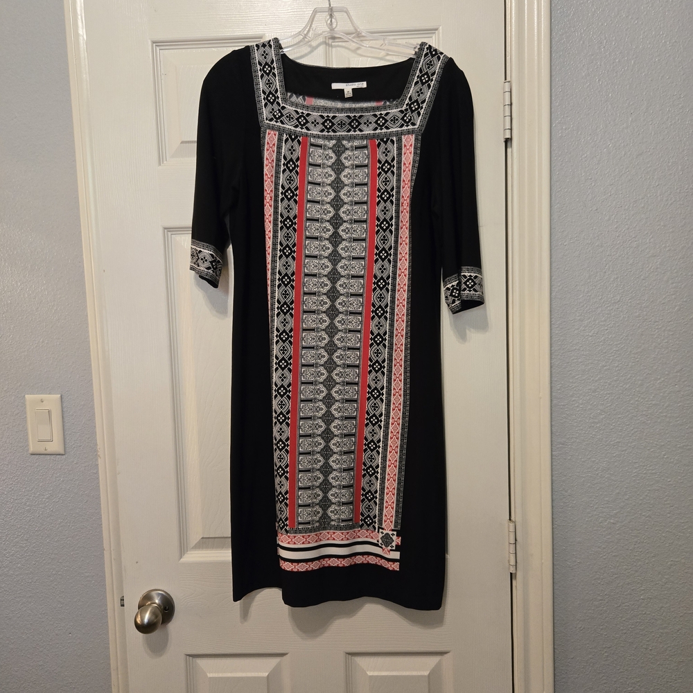 Studio One Black Midi Dress with Red and Gray Front Panel